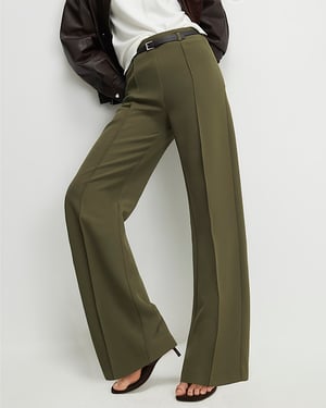 River Island Womens Straight Leg Trousers Khaki Belted Side Zip