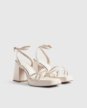 River Island Womens Sandals White Block Heel Cross Strap Buckle
