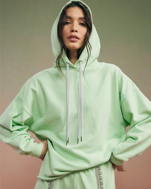 River Island Womens Hoodie Green Year Zero Embellished Cord