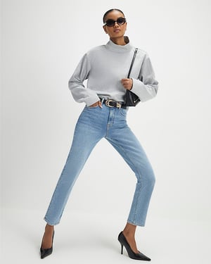 River Island Womens Slim Fit Jeans Blue High Rise Ankle Grazer
