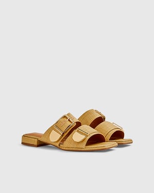 River Island Womens Sandals Beige Raffia Flat Buckle Square