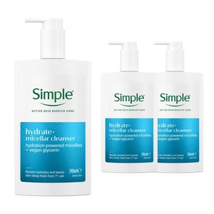 Simple Hydrate+ Micellar Cleanser Gentle Refreshing Face Wash 240ml, 3 Pack