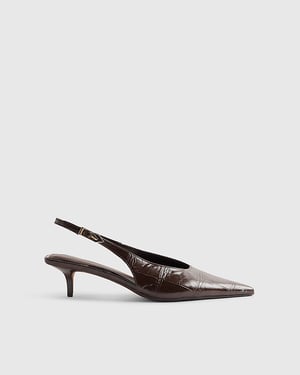 River Island Womens Slingback Court Shoes Brown Croc Print Heels