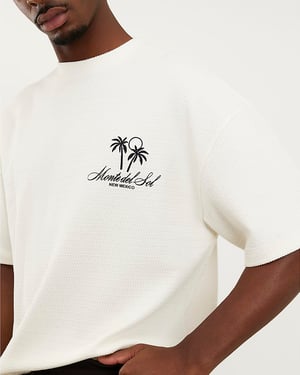River Island Mens T-Shirt Cream Oversized Palm Patch Graphic