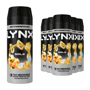 Lynx Anti-perspirant Deodorant Body Spray Gold 72H Anti White Marks 150ml, 24Pk