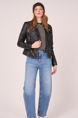 Barneys Originals Washed Leather Clara Biker Jacket