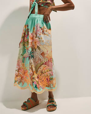 River Island Womens Midi Skirt Green Cutwork Embroidered Del Maar