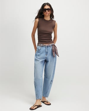 River Island Womens Barrel Leg Jeans Blue Utility Pleat