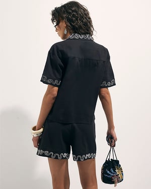 River Island Womens Shorts Black Beaded Floral Zip & Hook