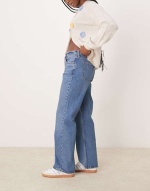 Abercrombie & Fitch baggy low rise fit jeans in mid blue