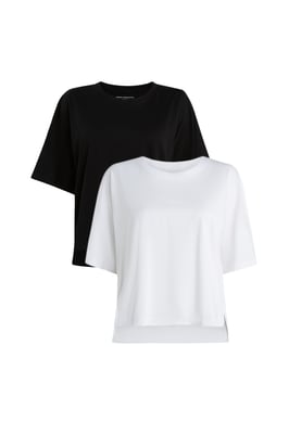 Black 2 Pack Cotton Crew Neck Boxy Fit Short Sleeve T-Shirts