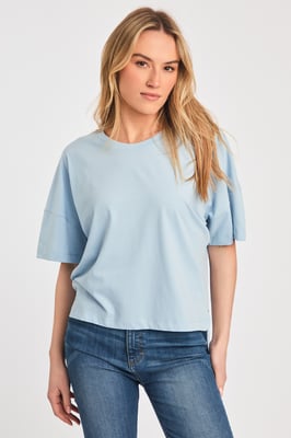 Blue 2 Pack Cotton Crew Neck Boxy Fit Short Sleeve T-Shirts