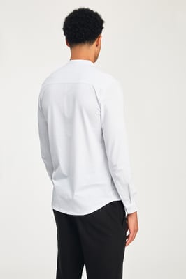 White Cotton Long Sleeve Button-Up Shirt With Grandad Collar
