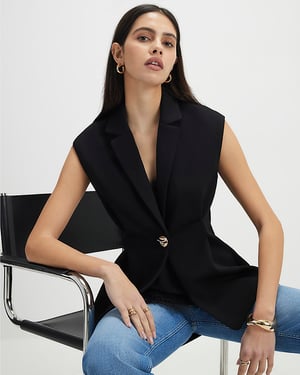 River Island Womens Blazer Black Sleeveless Cinched Waist Collared
