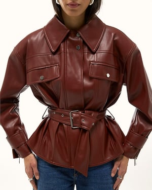 River Island Womens Jacket Red Faux Leather Belted Zip