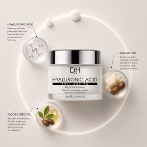 Dr H Hyaluronic Acid Anti-Ageing Night Moisturiser 50ml for Dryness, Fine Lines, Wrinkles