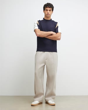River Island Mens T-Shirt Navy Slim Fit Shoulder Colour Block