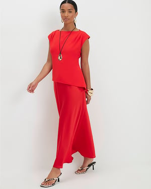 River Island Womens Midi Dress Petite Red Satin Skirt Sleeveless