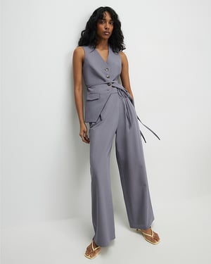 River Island Womens Wide Leg Trousers Grey Wrap Detail Zip