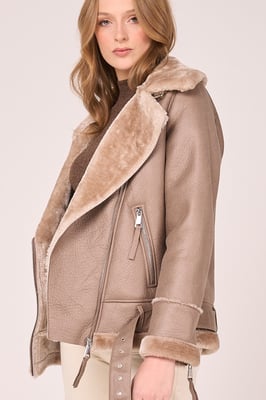 Faux Shearling Belted Aviator