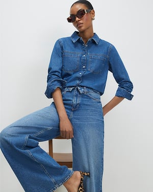 River Island Womens Shirt Blue Denim Fabric Collared Long Sleeve