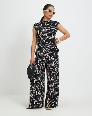 River Island Womens Wide Leg Trousers Petite Black Abstract Print