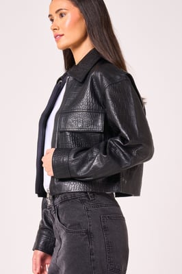 Barneys Originals Real Leather Cropped Croc Print Jacket