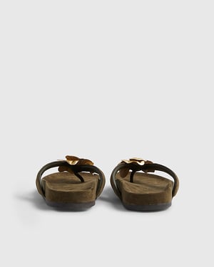 River Island Womens Sandals Khaki Flower Toe Thong Flat Floral