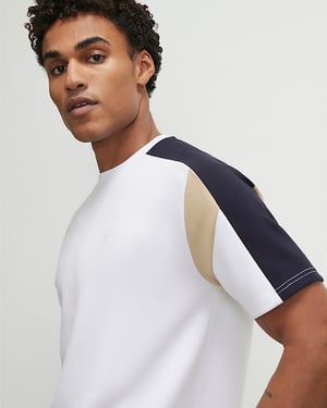 River Island Mens T-Shirt White Slim Fit Shoulder Colour Block