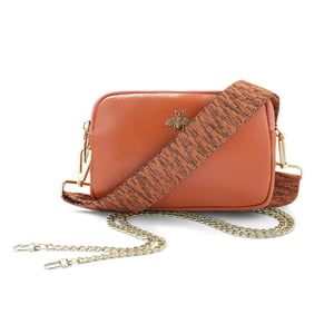 Ladies Crossbody Bag With Wide Strap, Chain And Wristlet in Brown