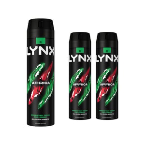 Lynx XL Africa Body Spray 48H Fresh Mandarin & Sandalwood Scent Deo, 3x200ml
