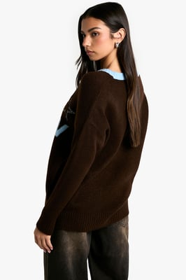 DSGN Studio Embroidered Oversized V Neck Knitted Jumper