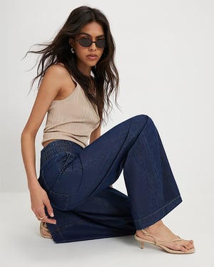 River Island Womens Wide Leg Jeans Blue Pull On