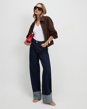 River Island Womens Straight Jeans Blue Relaxed Turn Up Cuff
