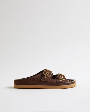 River Island Womens Sandals Brown Leopard Lined Footbed Buckle