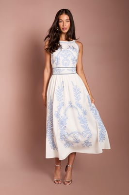 Embroidered Halter Neck Midi Dress