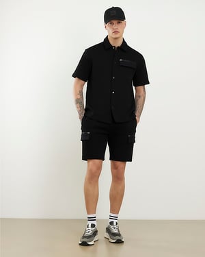 River Island Mens Shirt Black Regular Fit Premium Short Sleeve