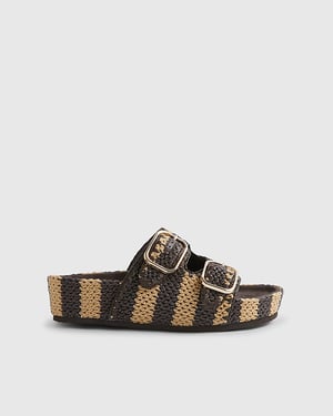 River Island Womens Sandals Brown Stripe Raffia Footbed