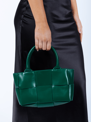 Woven Faux Leather Grab Bag in Green