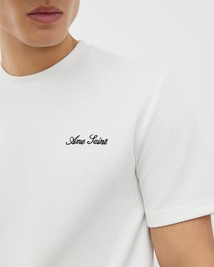 River Island Mens T-Shirt White Slim Fit Textured Ame Saint