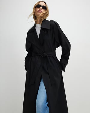 River Island Womens Trench Coat Black Collared Long Sleeve
