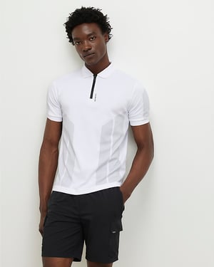 River Island Mens Polo Shirt White Slim Fit Graphic Short Sleeve