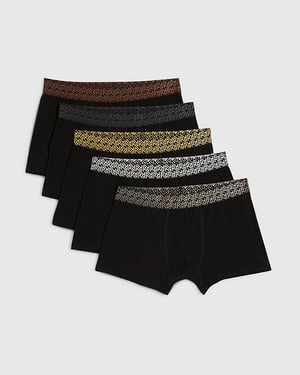 River Island Mens Trunks Black 5 Pack Metallic RR Waist Underwear