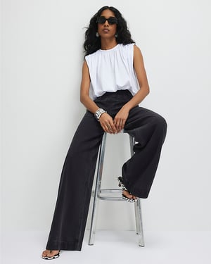 River Island Womens Wide Leg Jeans Black Pull On Elasticated