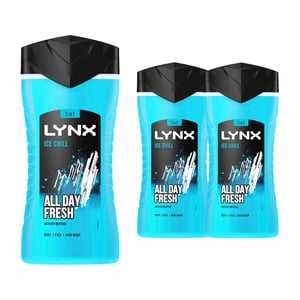Lynx Ice Chill 12-H Refreshing Fragrance Shower Gel Body Wash for Men, 3x225ml