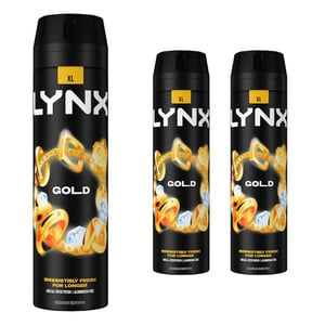 Lynx XL 48-H High Definition Fragrance Gold Body Spray Deodorant 3 Pack, 200ml