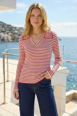 Stripe Collar Peplum Knit Top