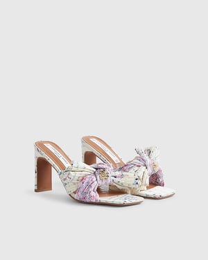River Island Womens Heeled Mules Yellow Twist Plisse Floral