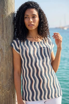Wave Stripe Print Tunic Top