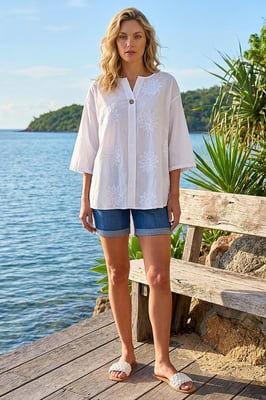 Cotton Floral Embroidered Tunic Top